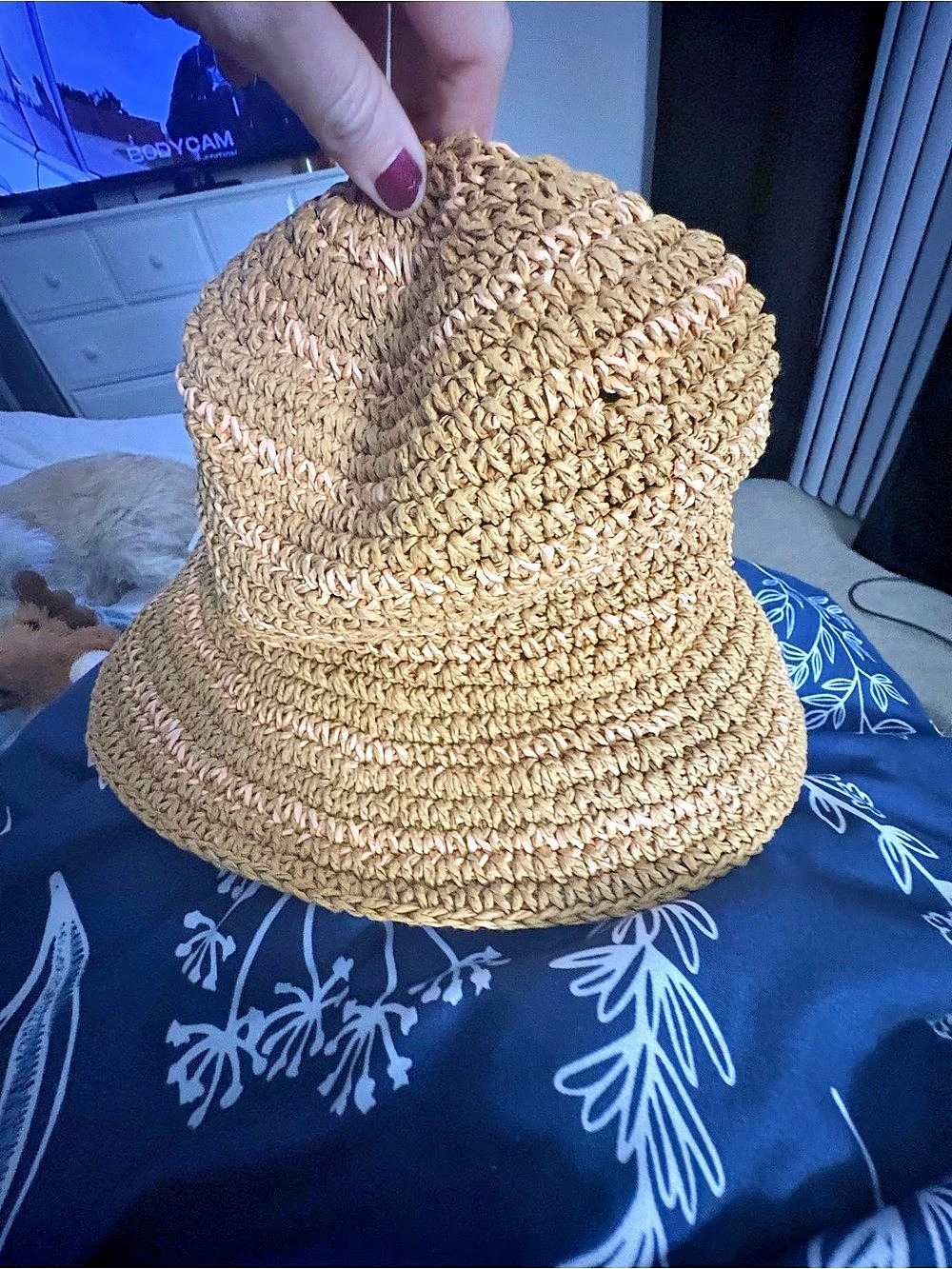 Free People Straw Crochet Bucket Hat in Brown Like New